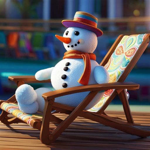 Snowman Relaxing in Sun: 3D Rendered Masterpiece
