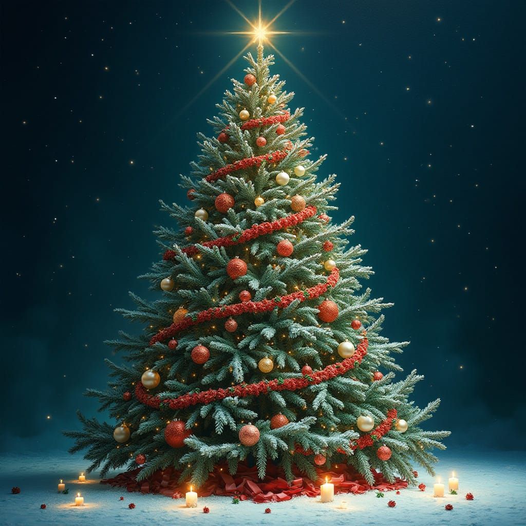 Majestic Christmas Tree in Classical Style, Red, Green, Whit...