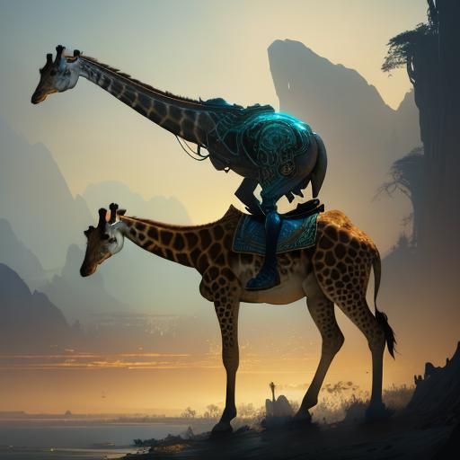 Hyperdetailed Giraffe Concept Art in Orange and Teal
