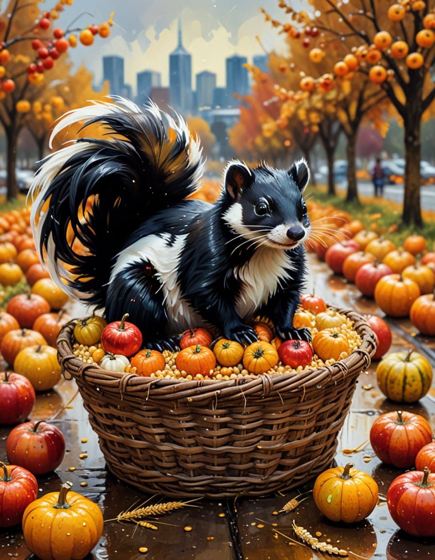 Steampunk Skunk in Autumn Harvest Night City