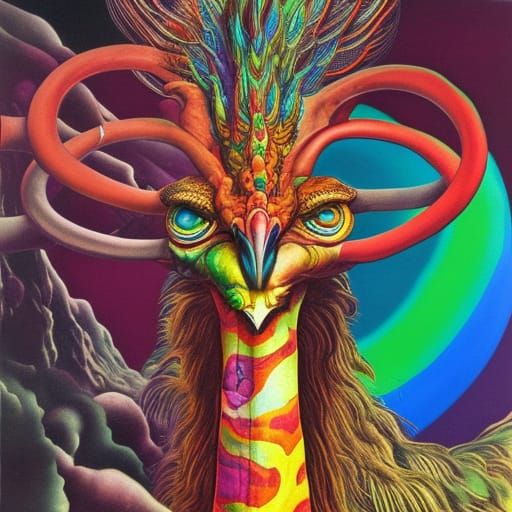 Rainbow Chimera Ouroboros in Flight: Hyperrealistic Art