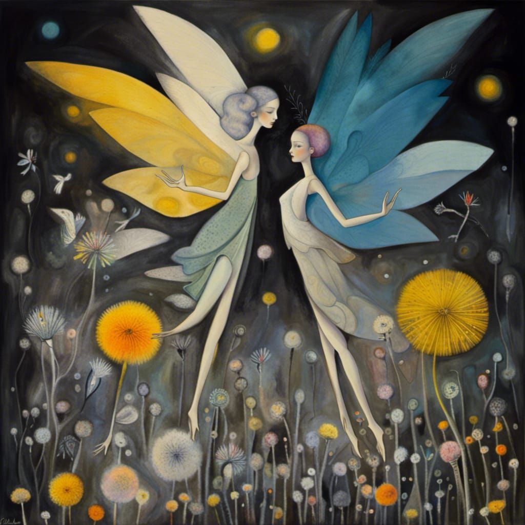 Fairies Making Wishes in Dandelion Dreamscape