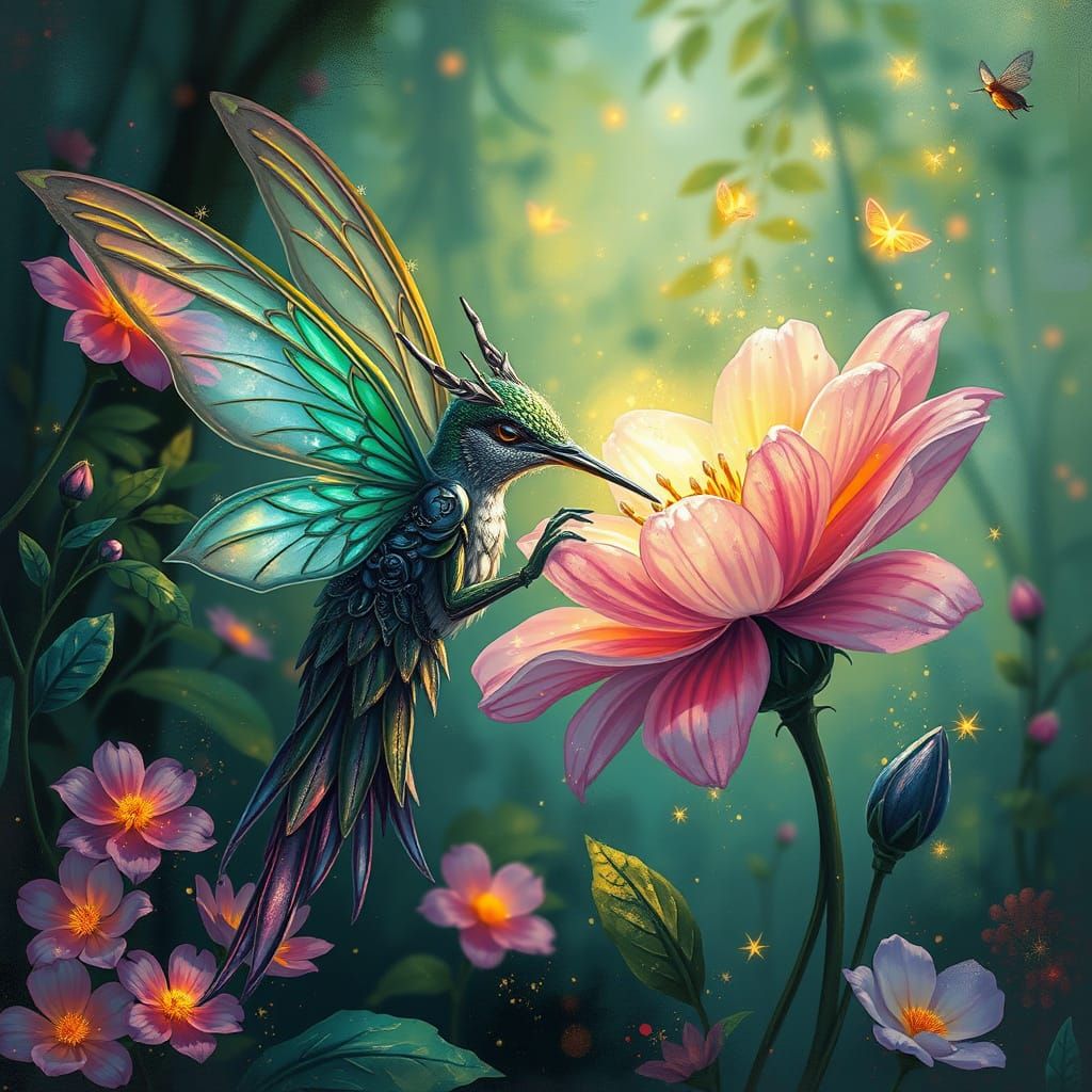 Hummingbird Fairy in Enchanted Forest, Splash Art