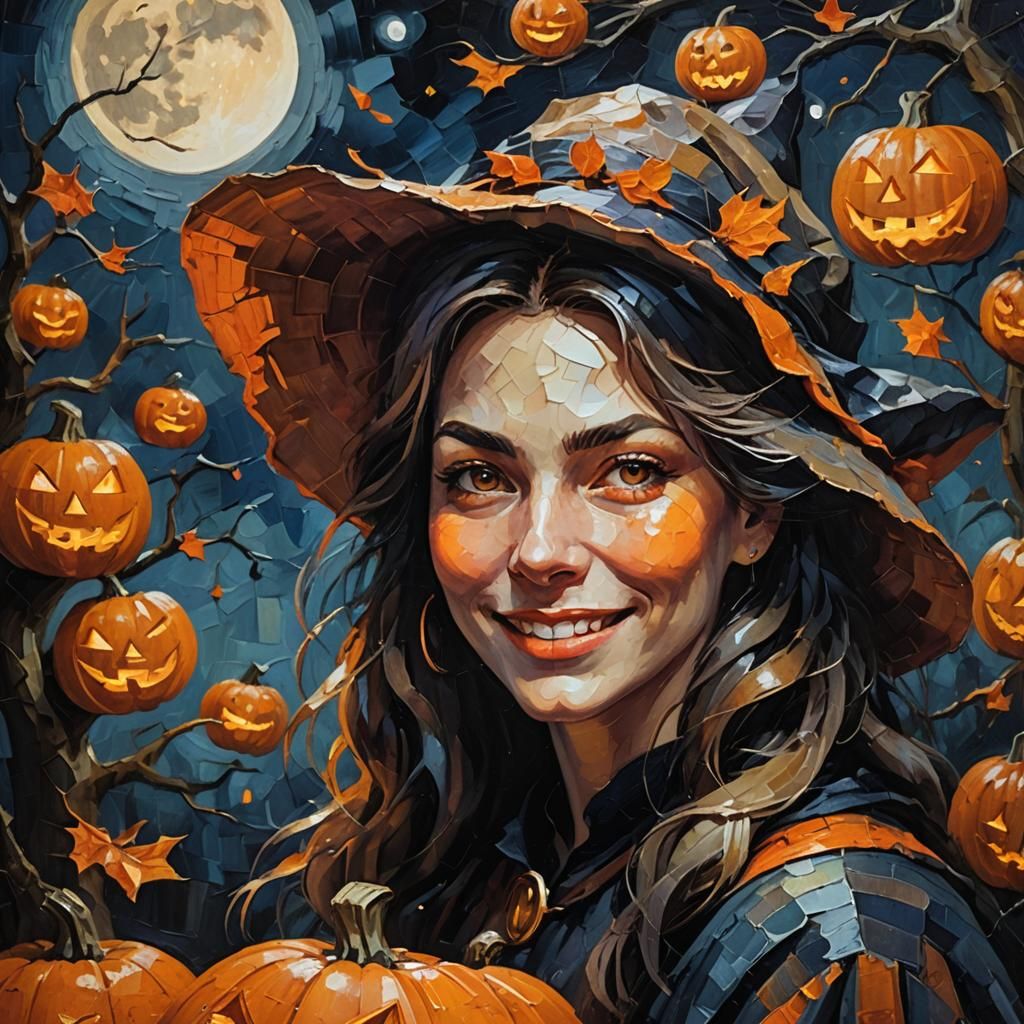Young Witch Portrait in Neo-Impressionist Style