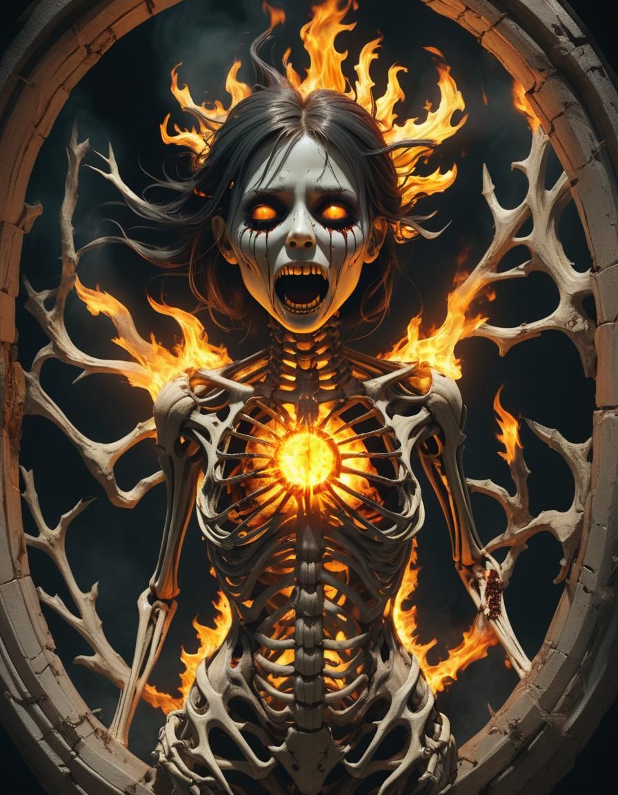Ecstatic Girl Burns: Horror Fantasy Art