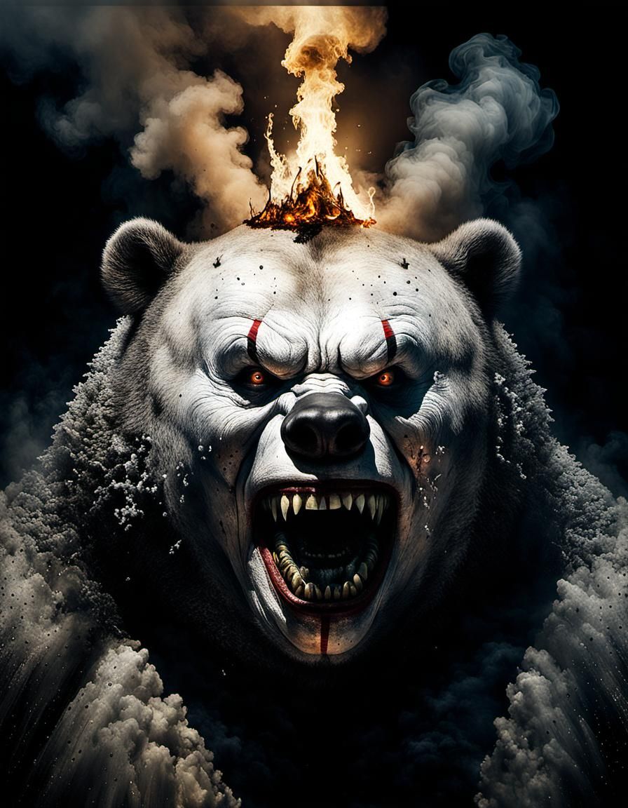 Fiery Clown Bear Portrait in Macro Photography Style
