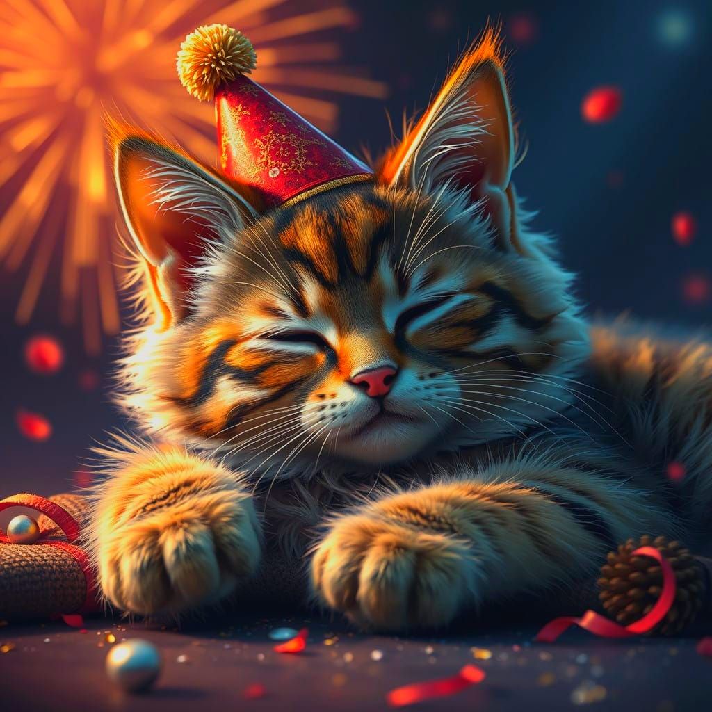 Festive Feline Dreams in Vibrant Colors