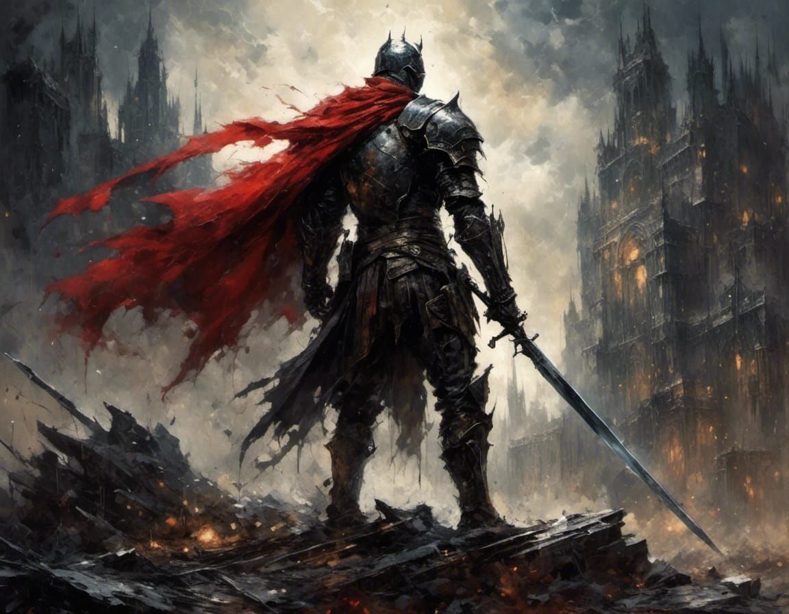 Dark Knight in Ruined Throne Room