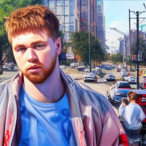 Photorealistic Rapper in Urban Setting, Gurney Style