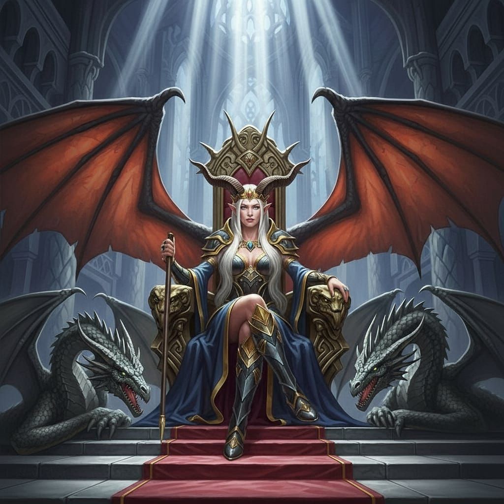 Dragon Elf Princess on Throne in Fantasy Castle