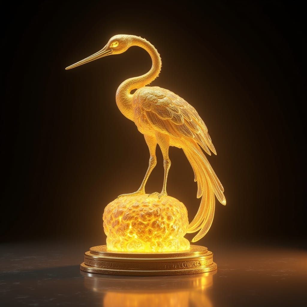 Golden Imperial Seal with Bird Statue in 3D