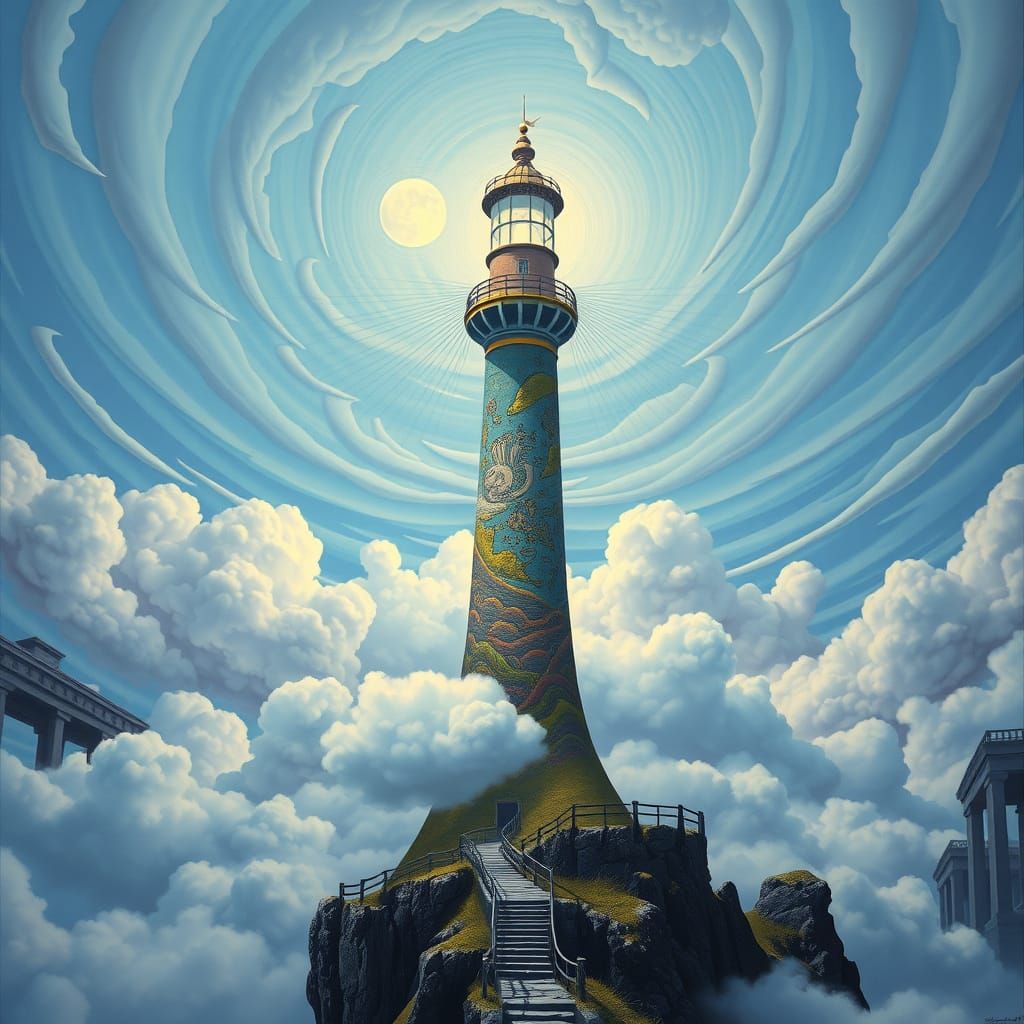 Lighthouse Guiding Lost Souls in Surreal Dreamscape