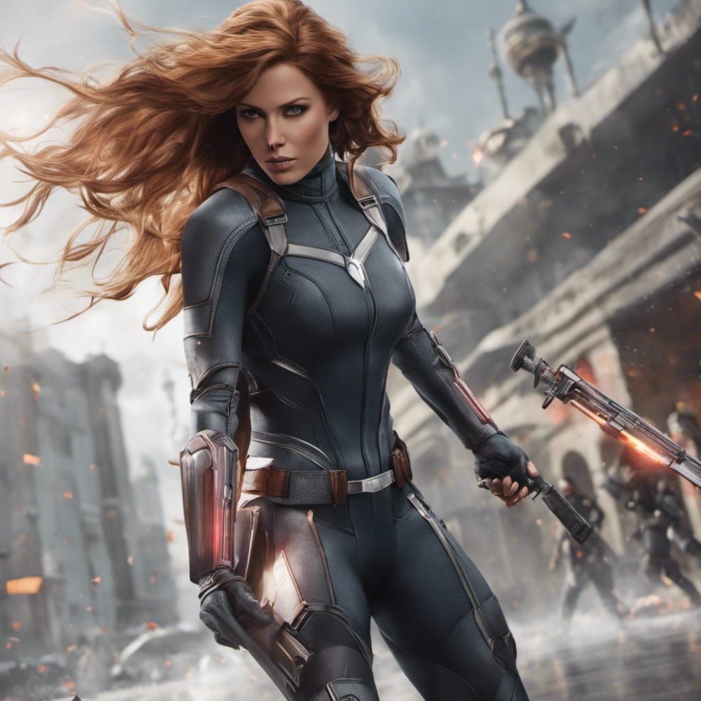 Kate Beckinsale as Black Widow: Photorealistic Splash Art