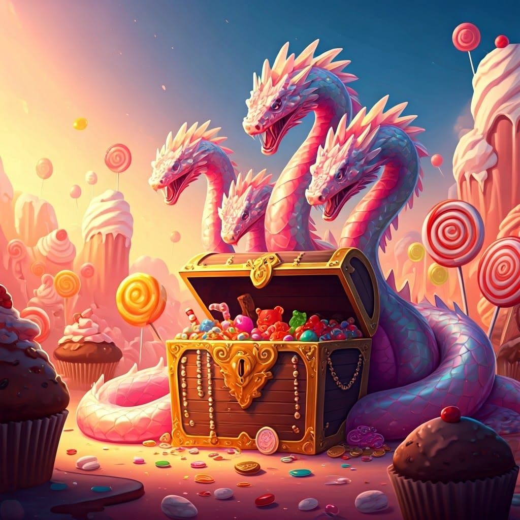 Candy Serpent Guards Treasure in Dreamlike Candyland