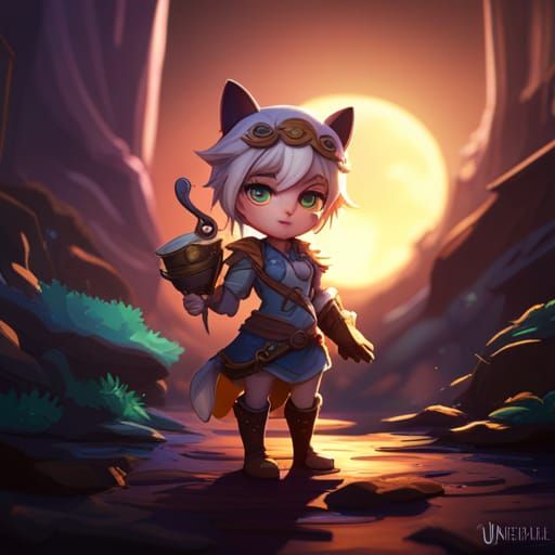 Chibi Cat Fantasy Art in Deep Color