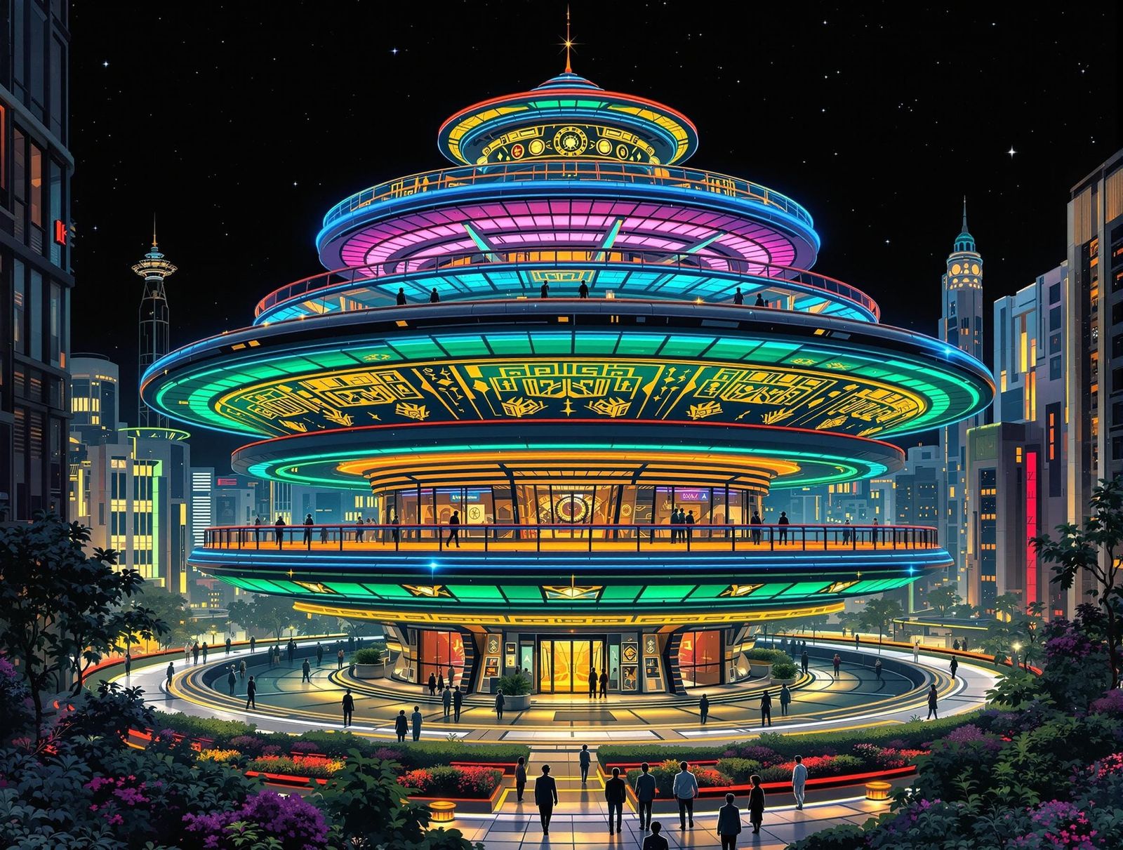 Kelly Freas-Inspired Futuristic Cityscape at Dusk