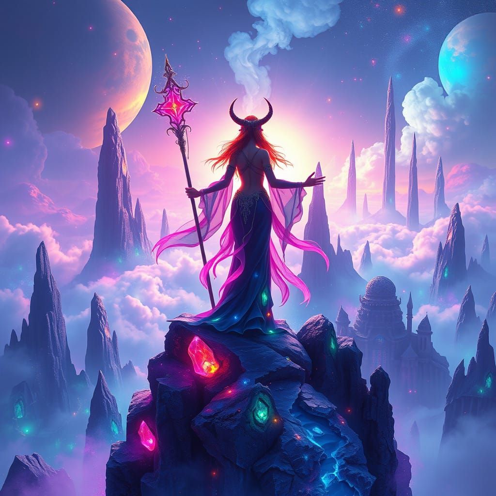 Ethereal Sorceress on Glowing Archipelago