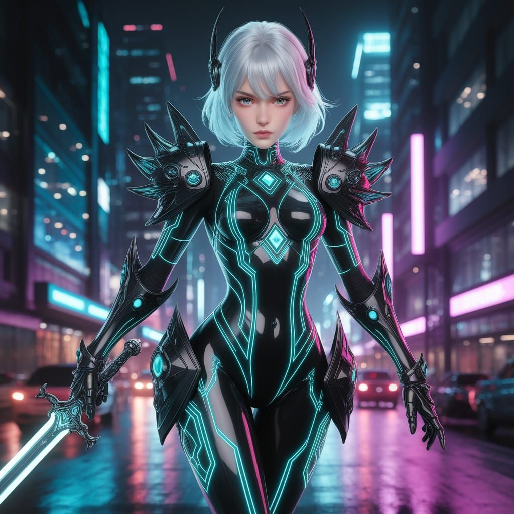 Futuristic Warrior Princess in Neon Glass Armor