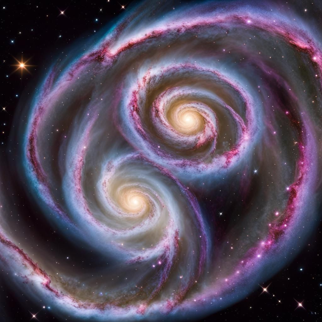 Merging Spiral Galaxies with Nebulas and Star Brightness