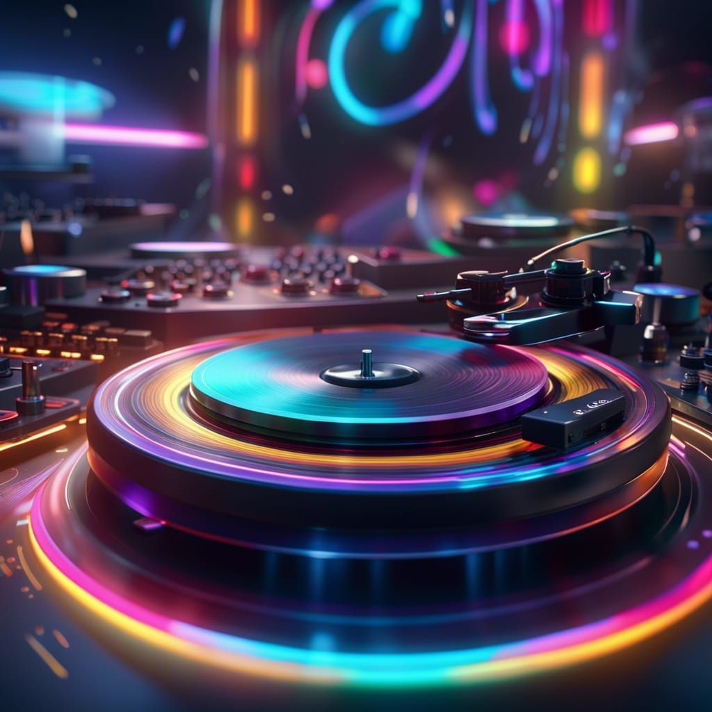 Hyperreal DJ Turntable with Neon Notes