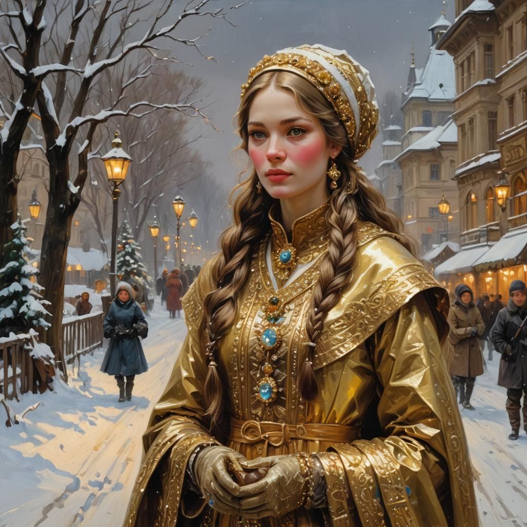 Golden Winter Scene with Christmas Spirit
