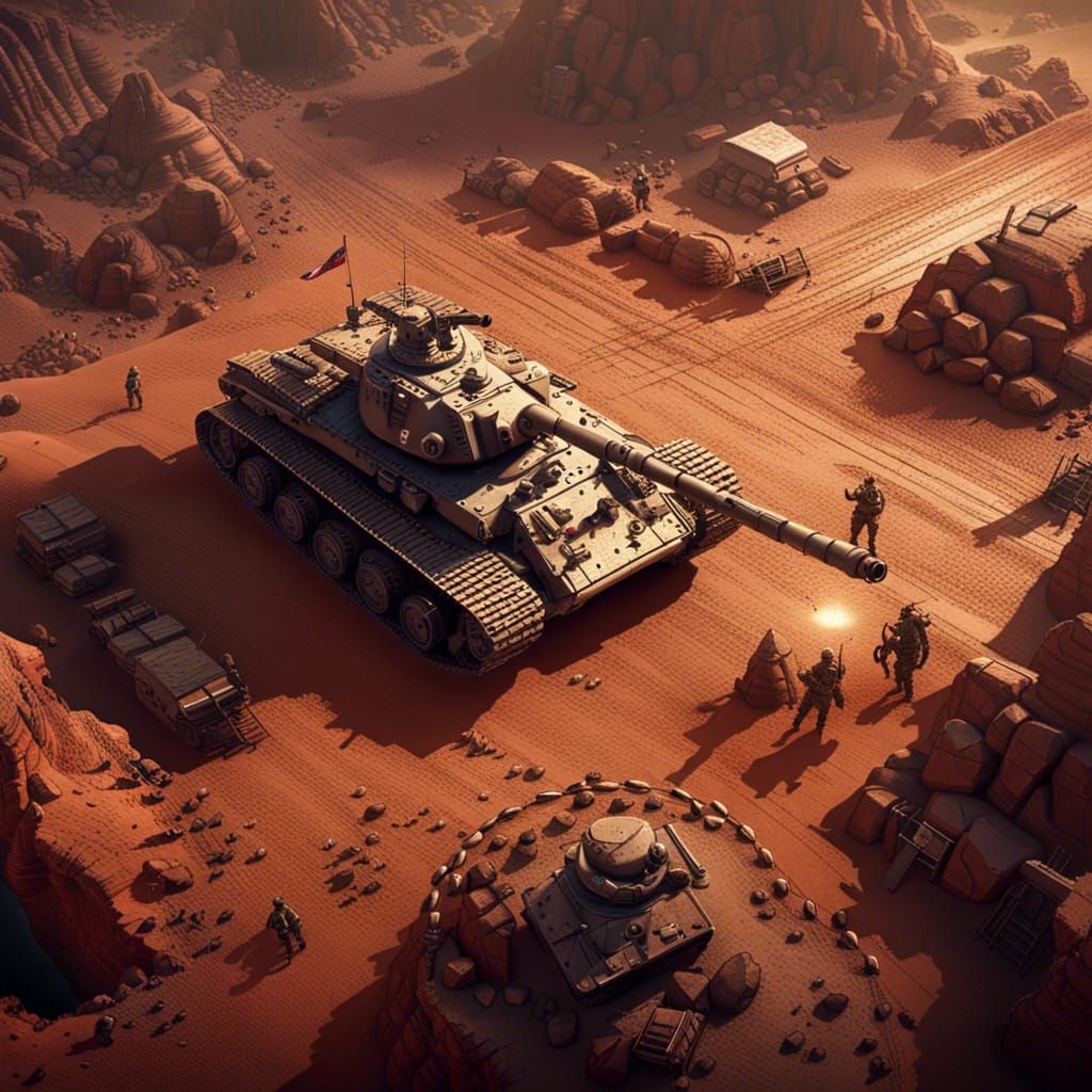 WWII Tank Column on Mars in Dark Fantasy Style
