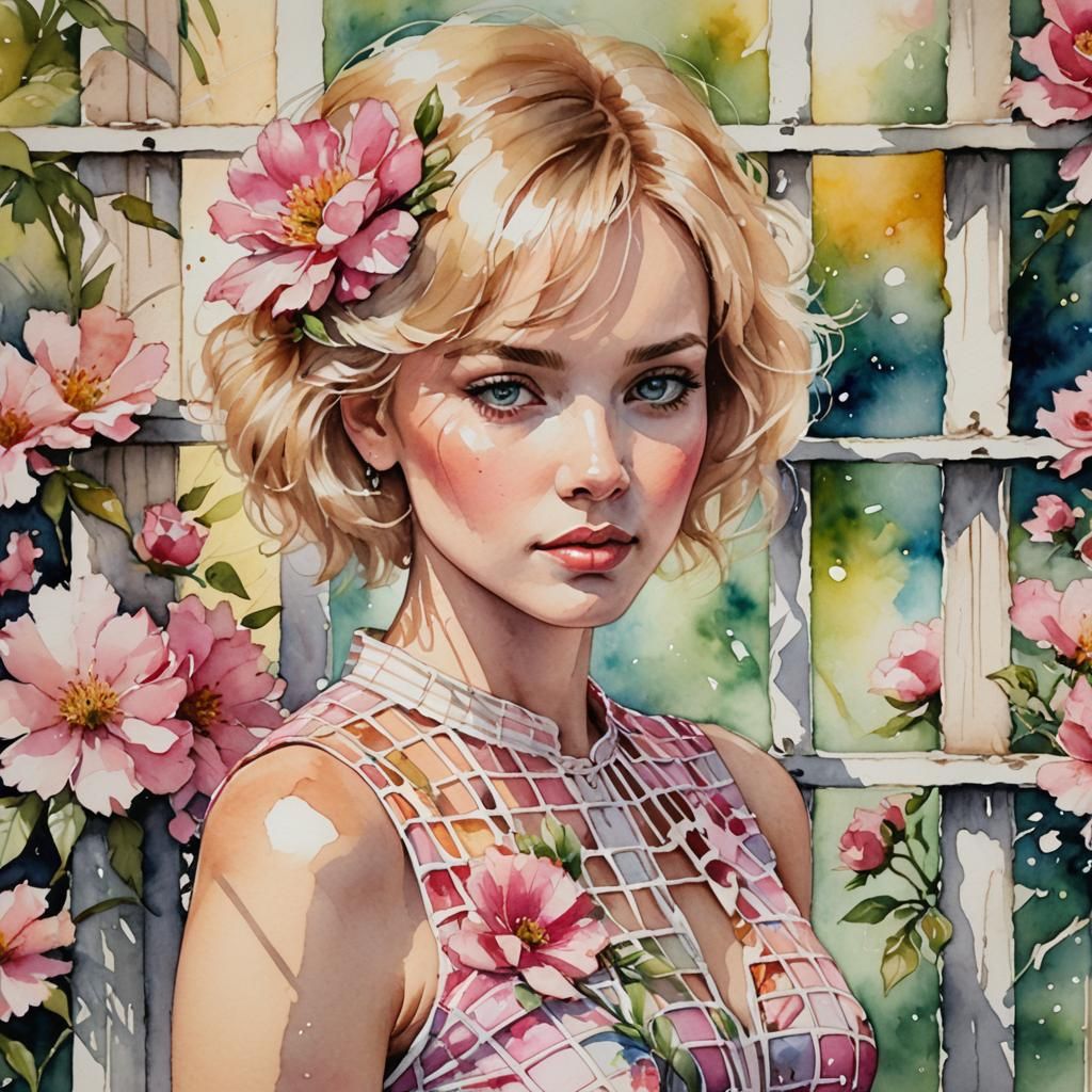 Woman in Pink Dress, Watercolor Alcohol Ink Painting