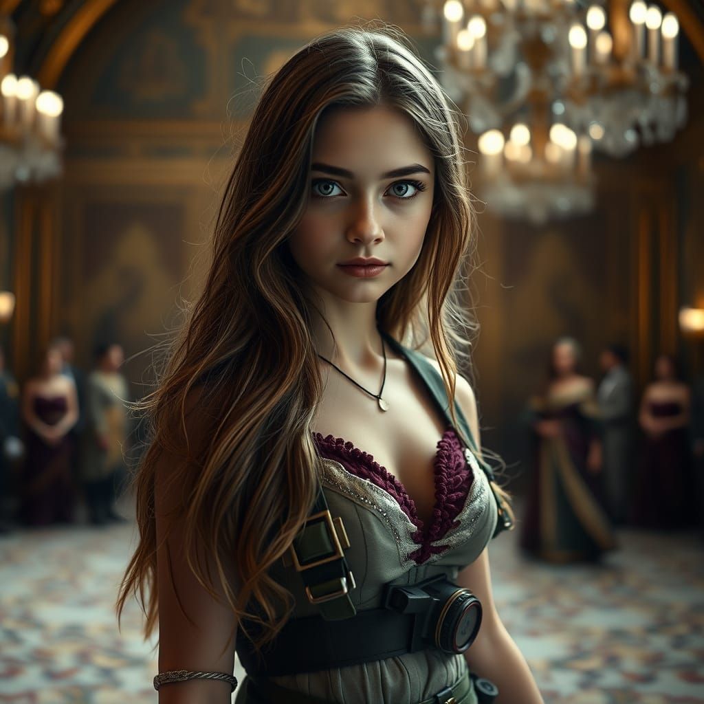 Tactical Fairycore Woman in Lavish Ballroom