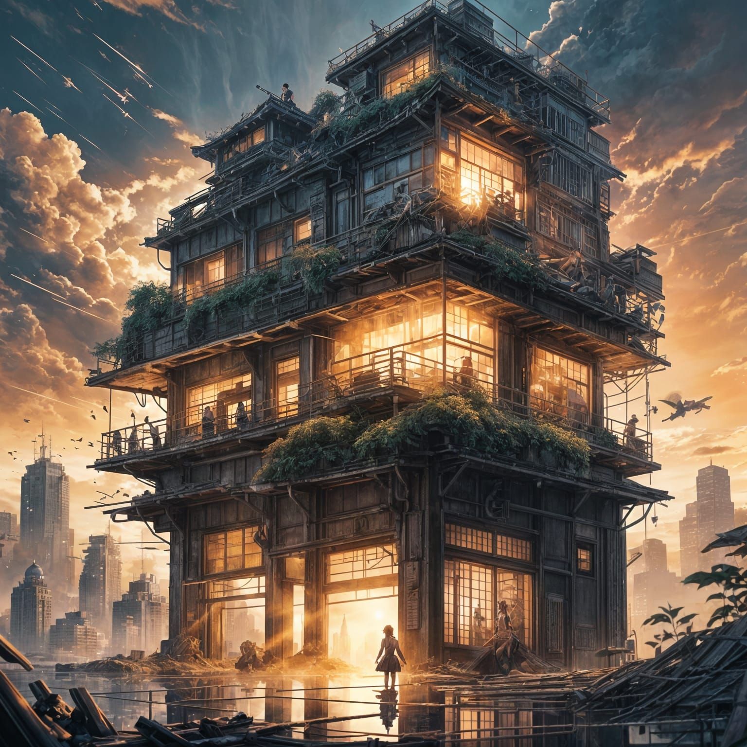 Ethereal Japanese Superhero in Makoto Shinkai-Inspired Sunse...