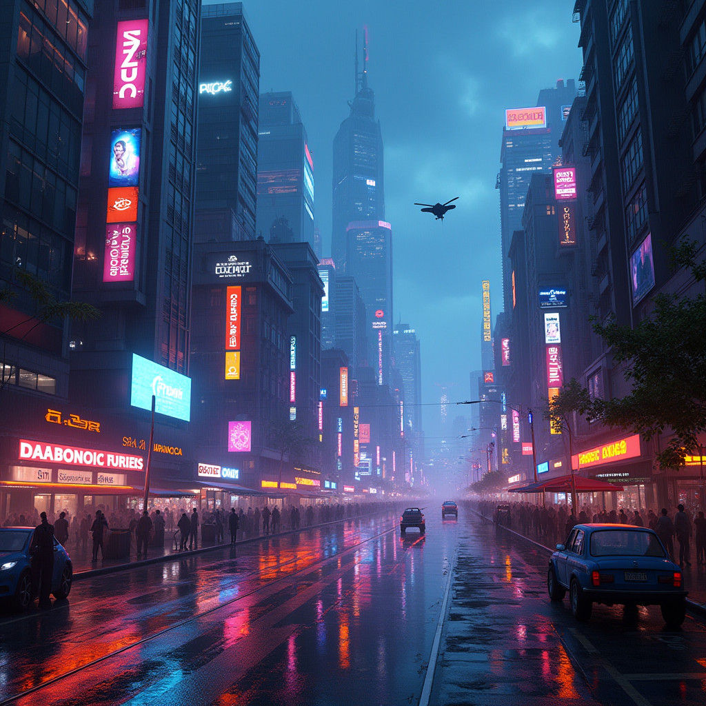 Futuristic Neon Brazilian Cityscape in Cyberpunk Style