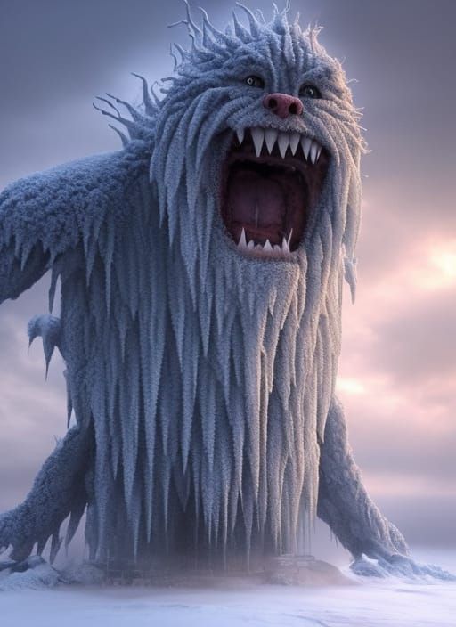 Hairy Ice Monster in Epic Digital Painting
