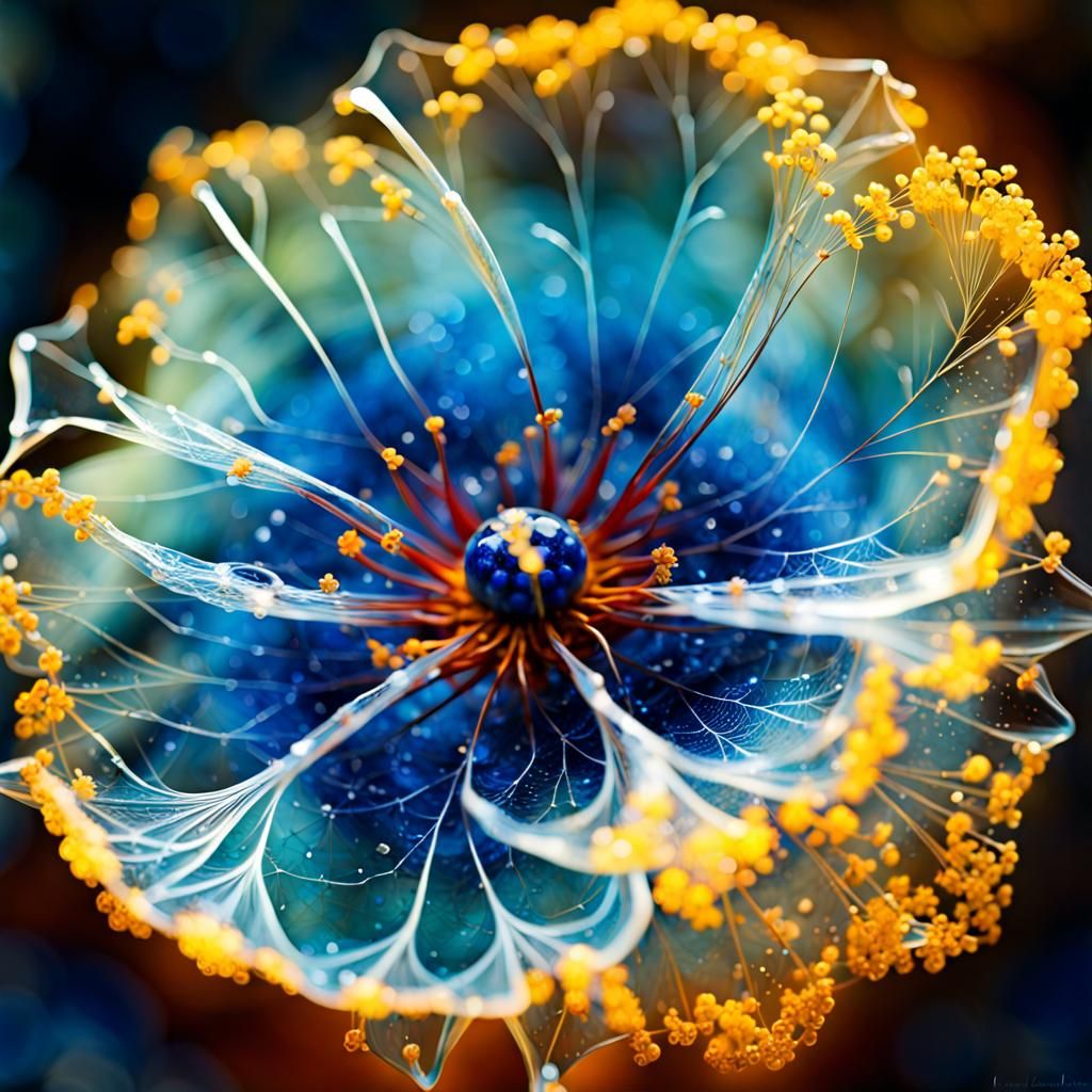 Luminous Crystal Flower with Fractal Veins