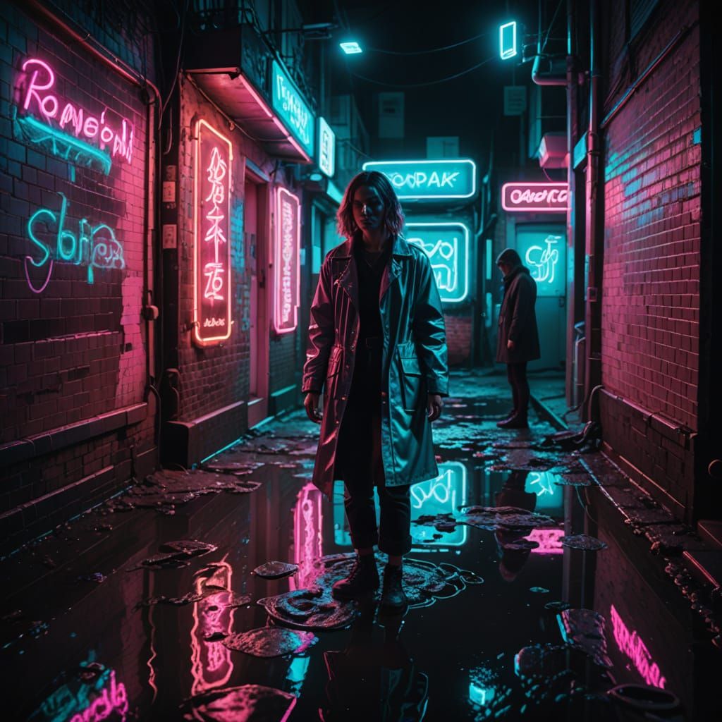 Cyberpunk Woman Banishes Ghost in Neon Alley