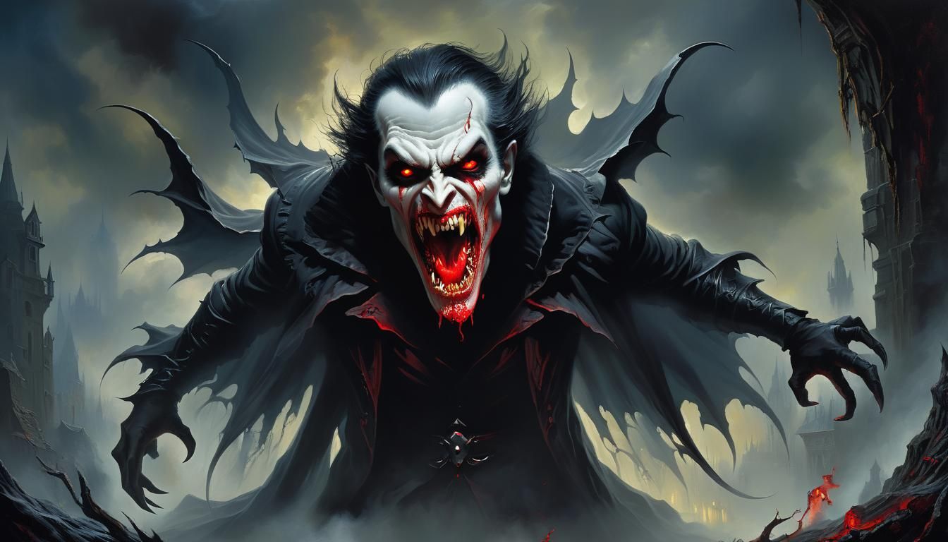 Terrifying Shadow Vampire in Hyperdetailed Oil Painting