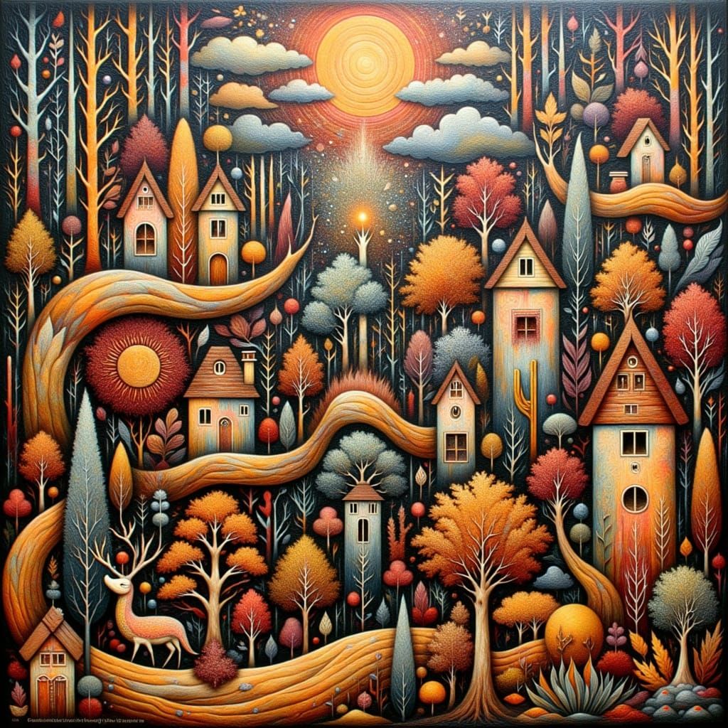 Hyper-Realistic Townscape in Runic Houses with Ikat Textures