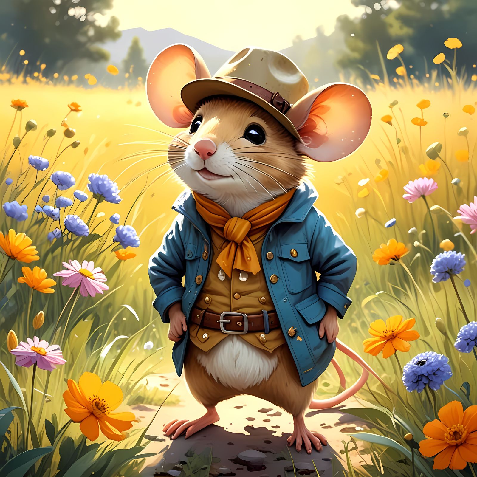 Charming Anthropomorphic Mouse in Vibrant Explorer Outfit