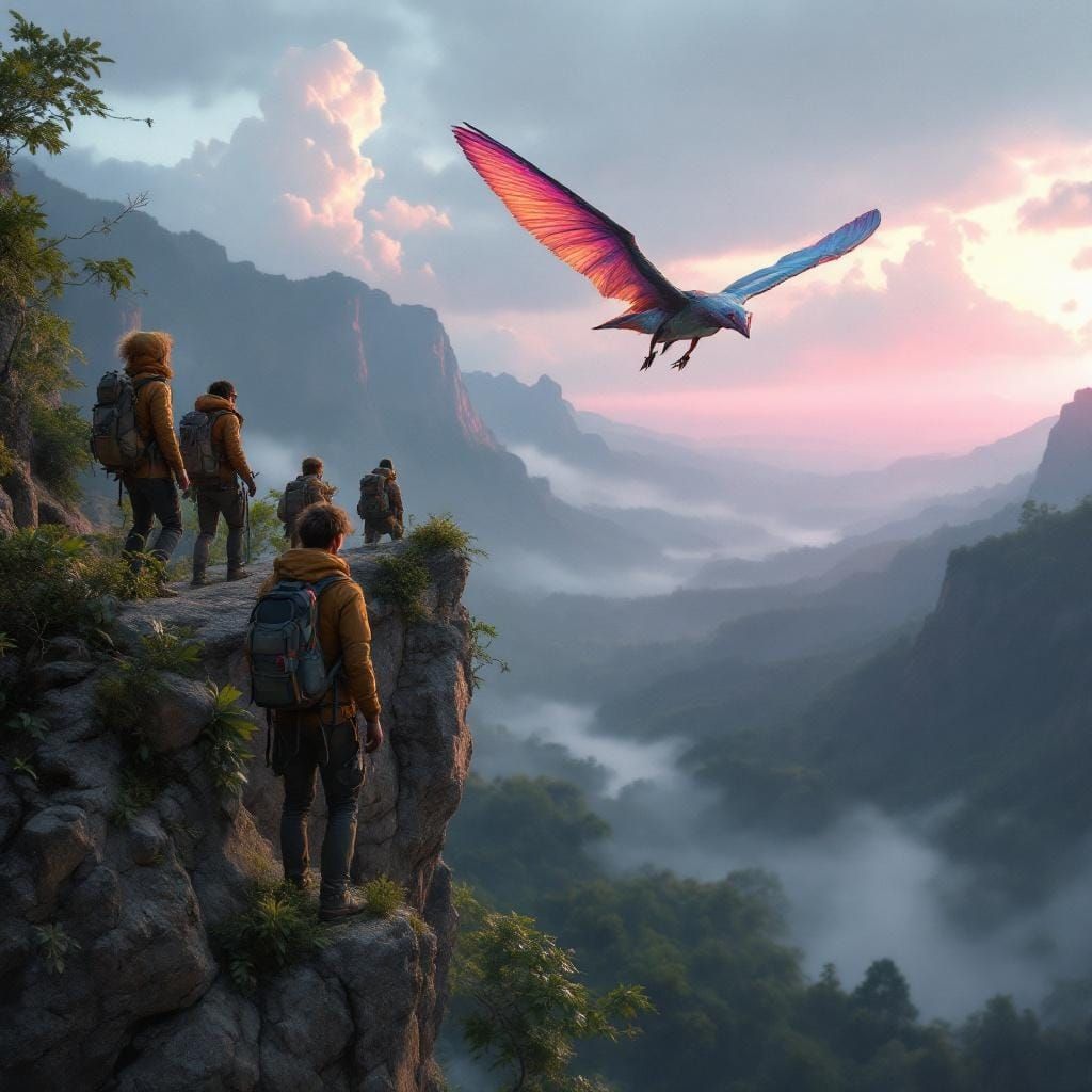 Pterosaur Soaring Above Jungle at Sunrise