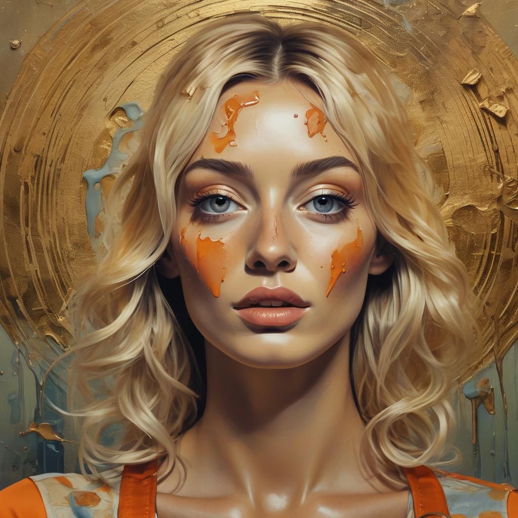 Surreal Woman with Vinyl Record in Oil Painting Style