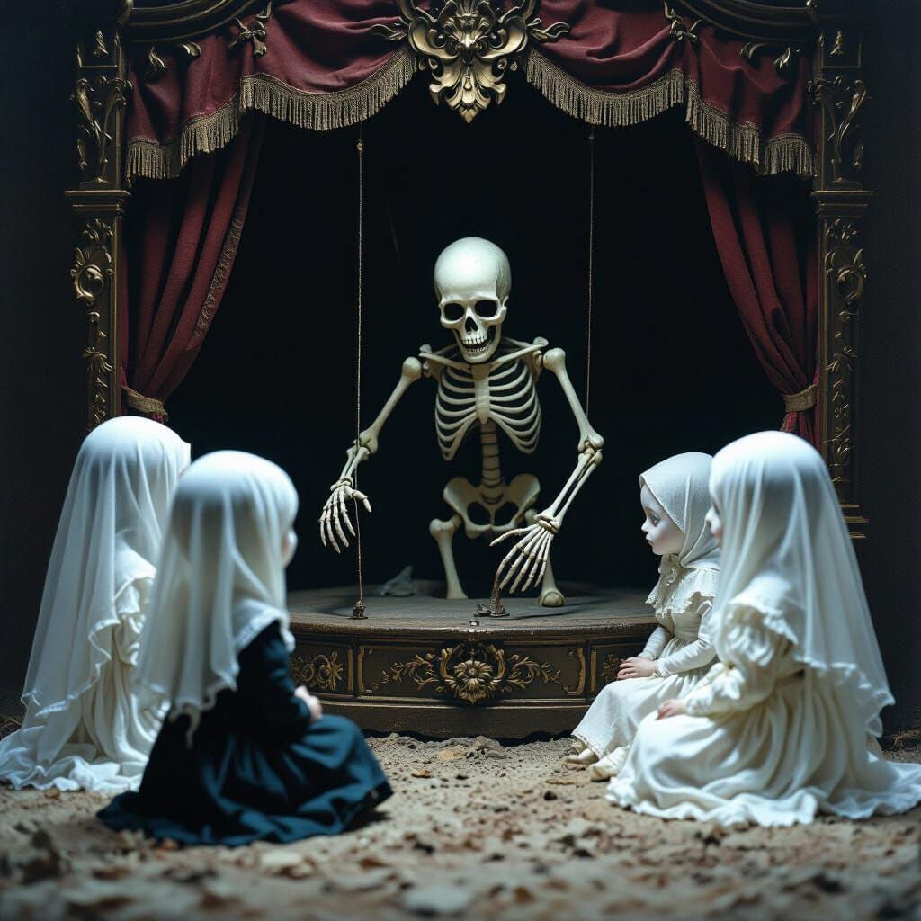 Ghostly Children Watch Skeleton Puppet Master