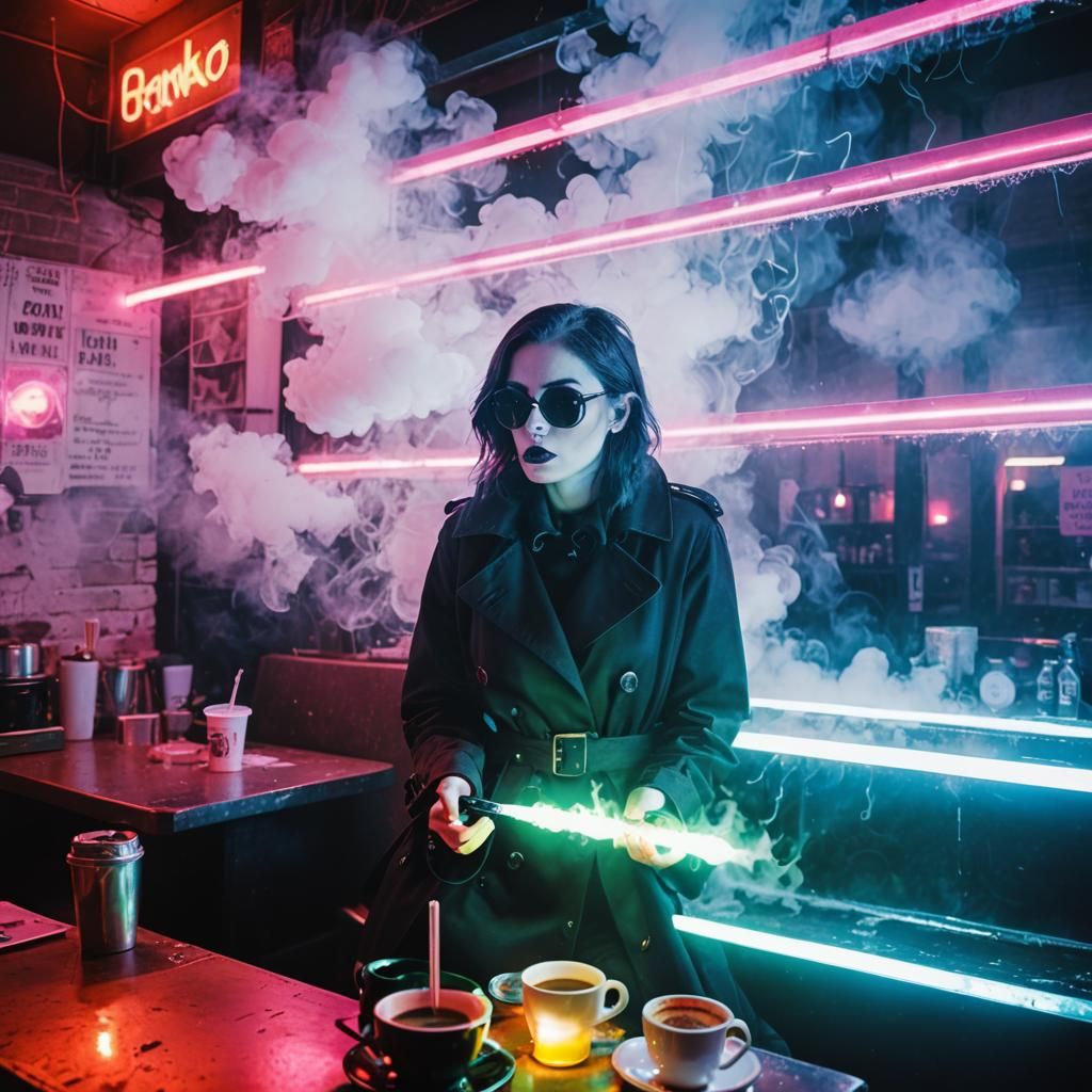 Goth Model in Smoky Explosion, Black and White Photography