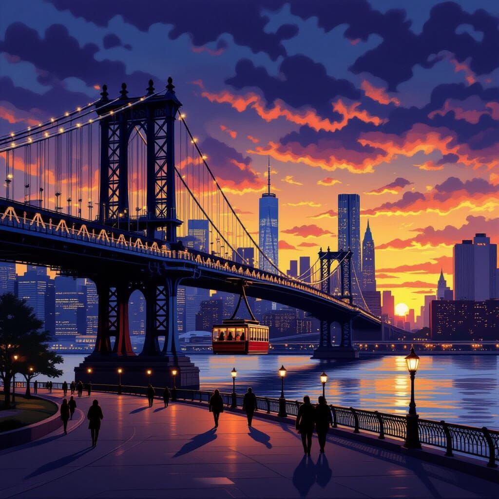 Queensboro Bridge at Sunset in Painterly Style