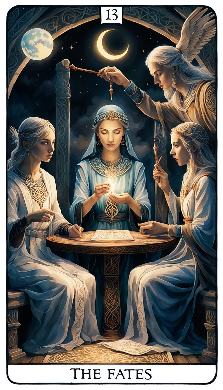 Hand of Fate Writes Tarot Card in Watercolor Style