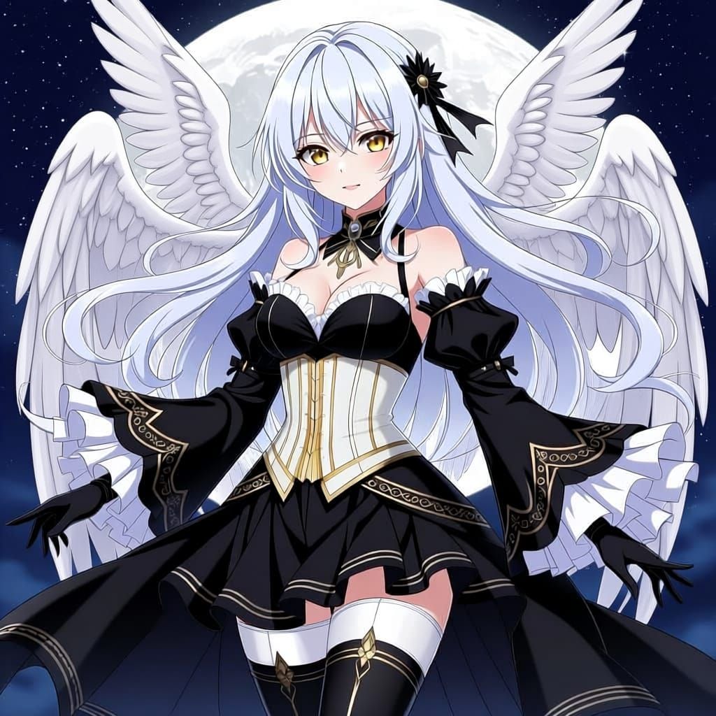 Angel Gabriel with Moon and Gothic Dress