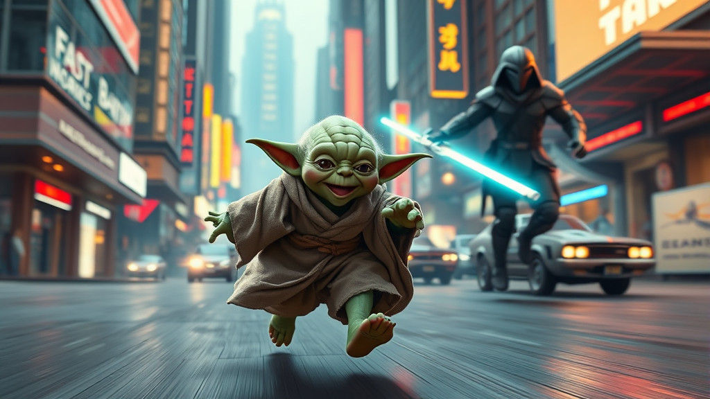 Joyful Yoda's Futuristic Chase Scene
