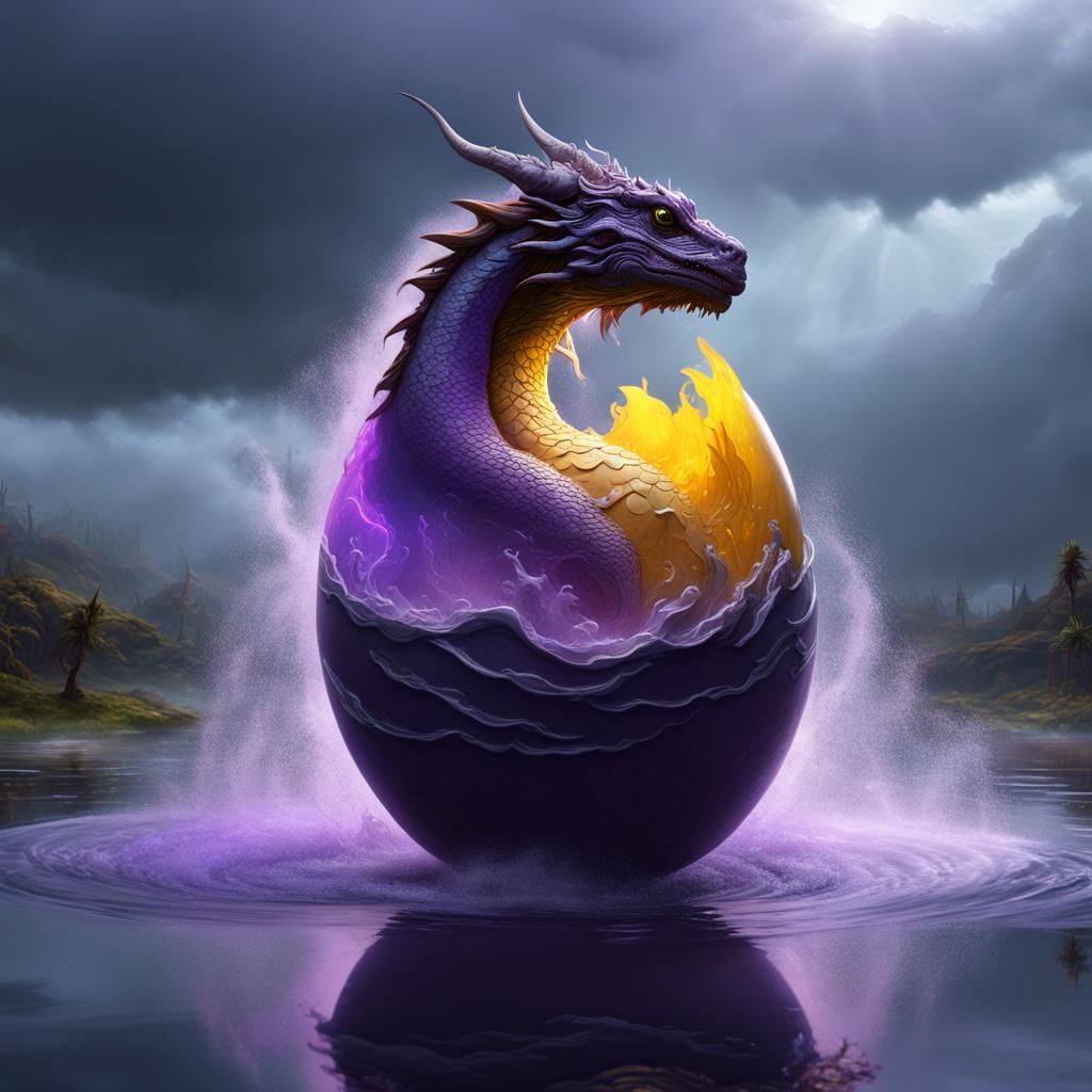 Water Dragon Egg in Tornado, Dark Fantasy Art