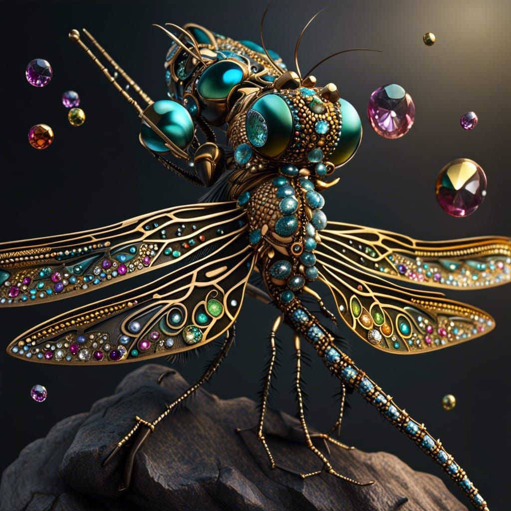 Jeweled Dragonfly: Ultra-Detailed Digital Art