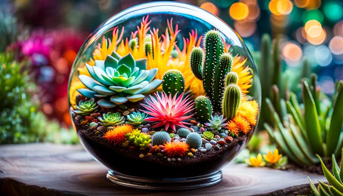 Terrarium Desert Landscape with Chameleon in Graffiti Art