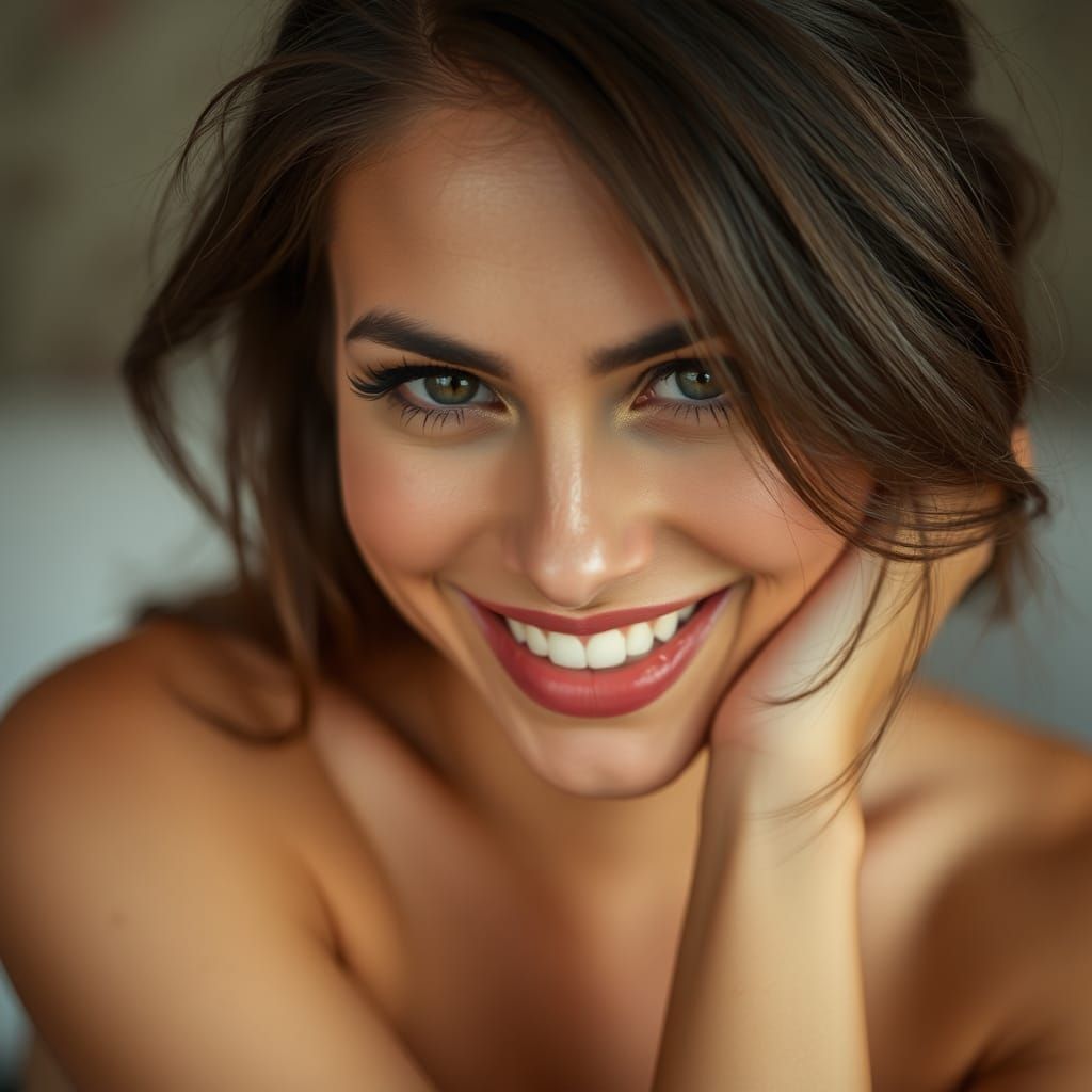 Close-up of a Beautiful Woman Trying Not to Laugh