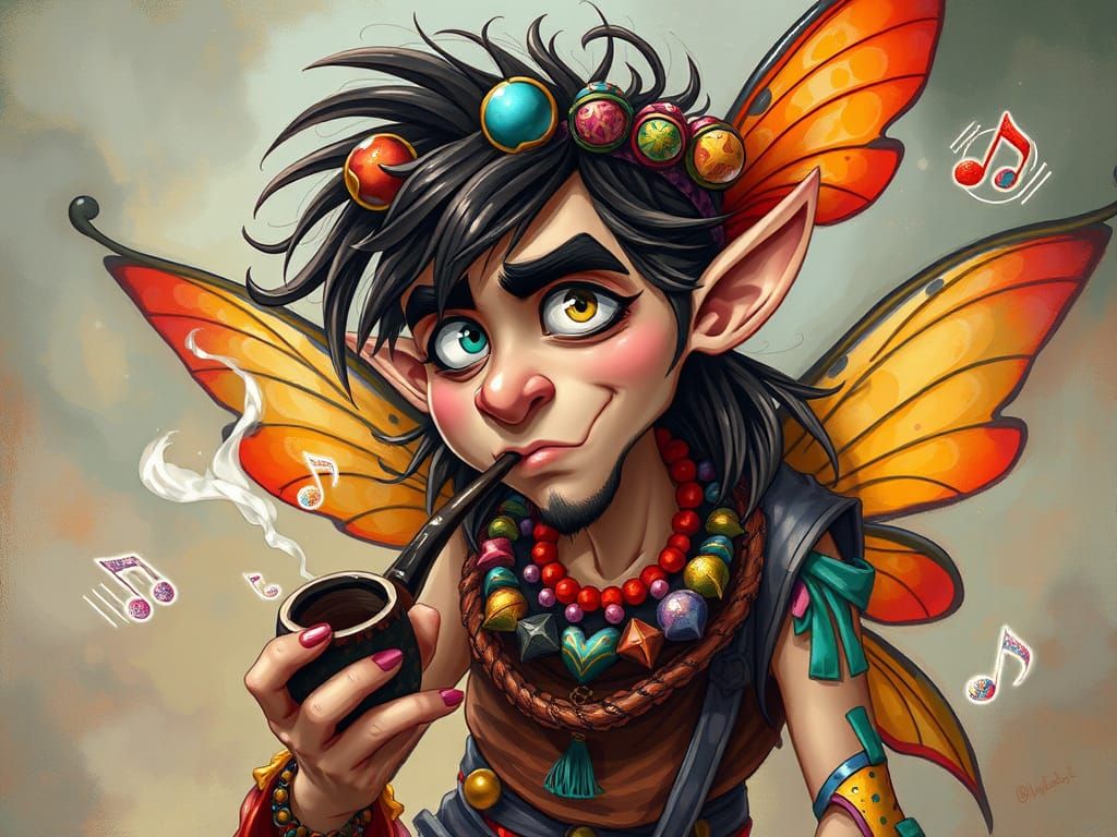 Whimsical Hippie Fairy in Bohemian Oil Painting Style