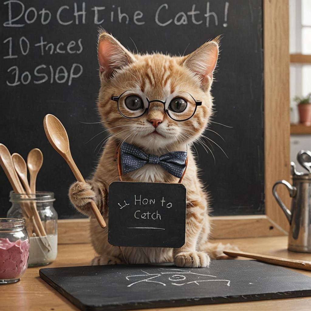 Cat Teacher with Kitten in Hyperrealistic Style